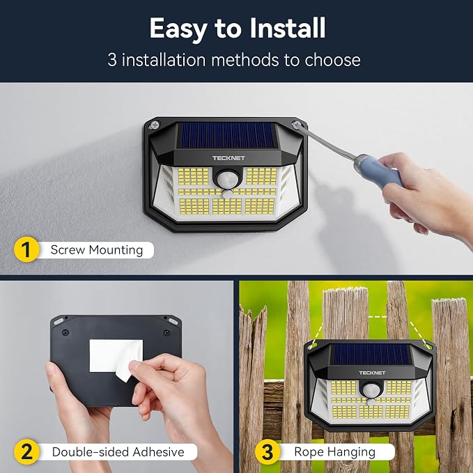 TECKNET 231 LED Solar Motion Lights Outdoor Waterproof, 6 Pack 300° Angle & 3 - Image 7