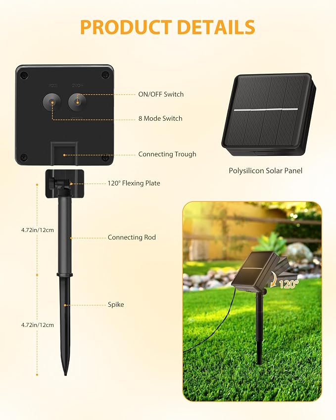 Brightown 2 Pack Solar String Lights Outdoor Waterproof, 92Ft 240 LED Solar - Image 9