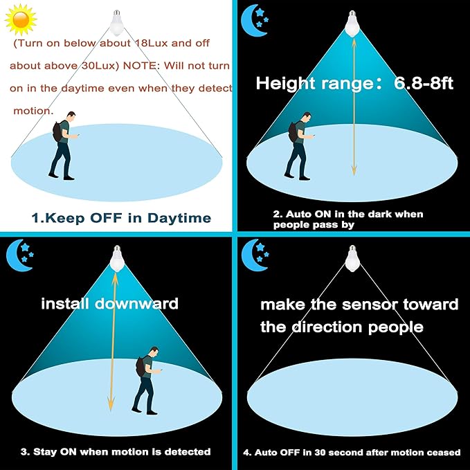 Motion Sensor Light Bulbs for Outdoor Indoor, 9W A19 Motion Detector Led Bulb - Image 2