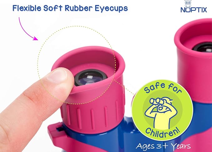 Binoculars for Kids, Girls or Boys Real Kids Binoculars in Vibrant Pink Blue - Image 2