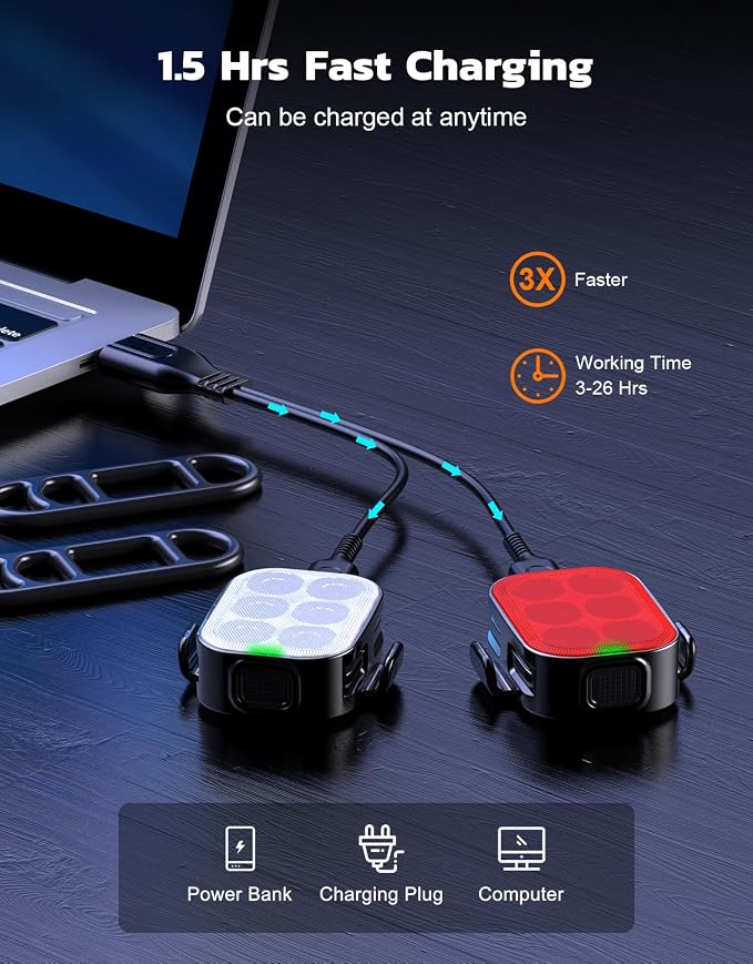 Zewdov Bike Lights for Night Riding, USB Rechargeable Bike Lights Front and Back - Image 3