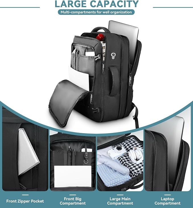 AREYTECO Travel Backpack, 50L Expandable Extra Large Laptop Backpack, Carry On - Image 3