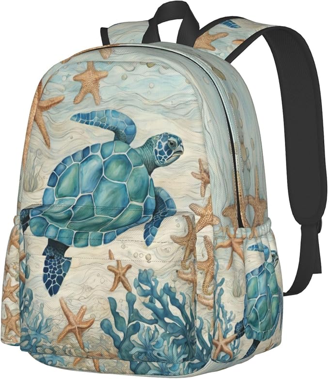 cfpolar 17 Inch Backpack Vintage Sea Turtle Starfish Laptop Bag Shoulder Bag by homedecorations