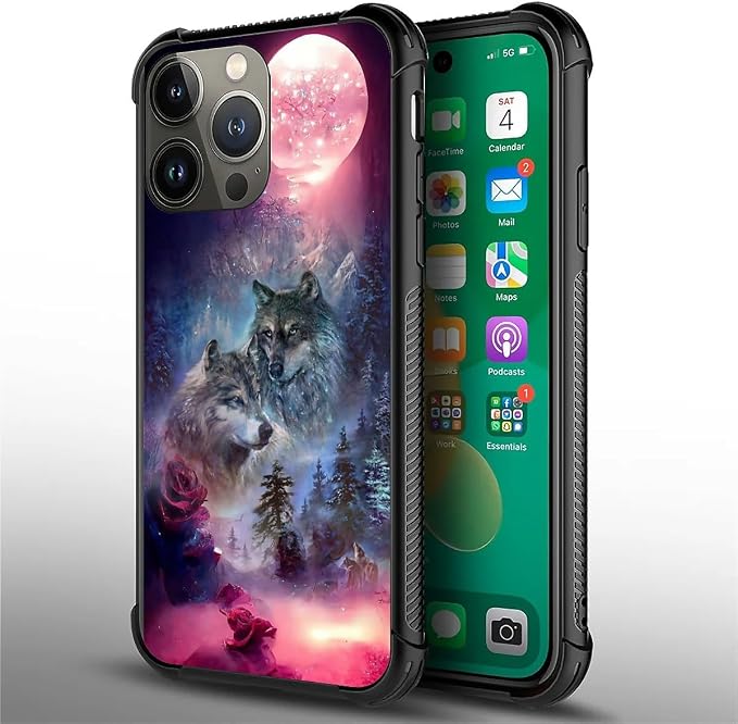 for iPhone 13 Pro Case, Star Two Wolfs Howling Pattern Graphic Design Girl Boy - Image 6
