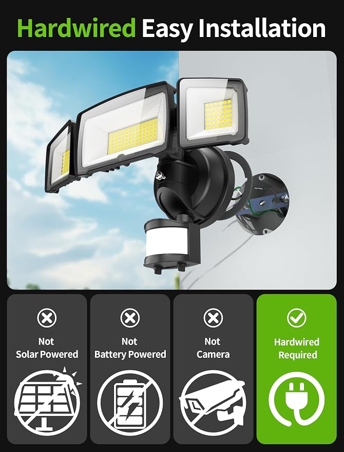 100W LED Security Lights, 11000LM Hardwired Flood Lights - Image 6