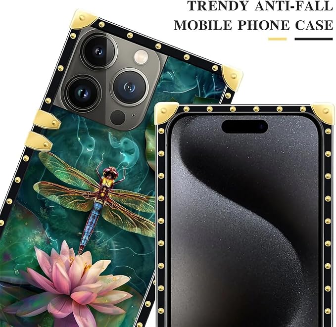 Compatible with iPhone 16 Pro Case, Colourful Dragonfly Pink Lily Pads Luxury - Image 4