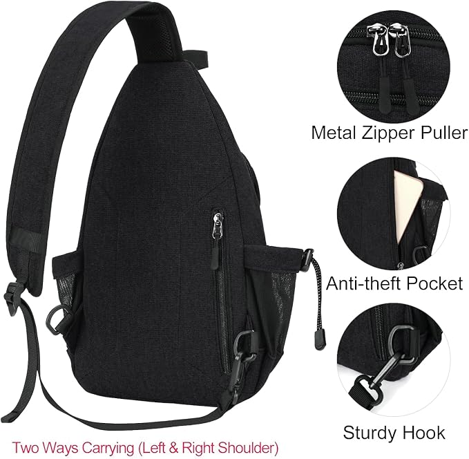 MOSISO Sling Backpack, Canvas Crossbody Hiking Daypack Bag - Image 5