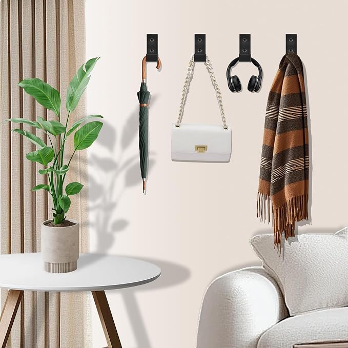OHIYO 6 PCS Heavy Duty Folding Wall Hooks, Sturdy Black Wall Mounted Hooks - Image 8