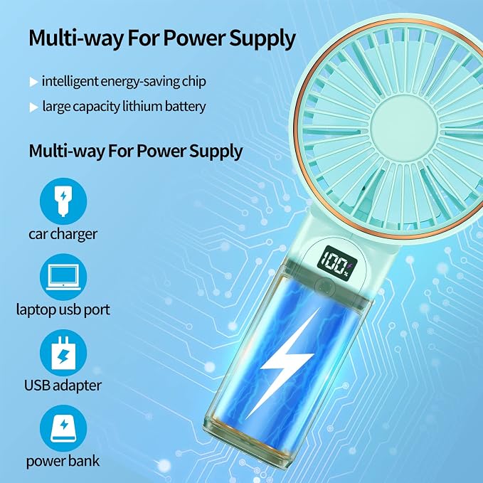 Peiyuu Portable Fan, 4000mAh USB Rechargeable, 180° Foldable Mini Desk Fan - Image 5