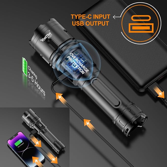 Relybo Rechargeable Flashlights High Lumens, LED Flashlight 100000 Lumens - Image 9