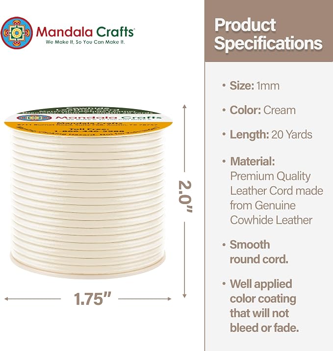 Mandala Crafts Round Genuine Cream Leather Cord - Image 4