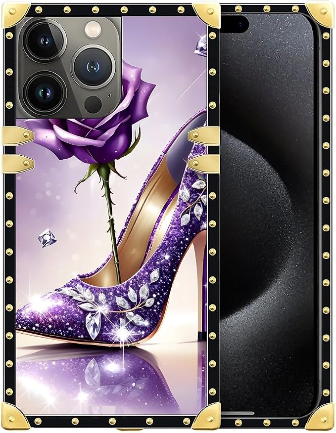Compatible with iPhone 16 Pro Case, High Heeled Purple Diamond Rose Luxury by Unknown