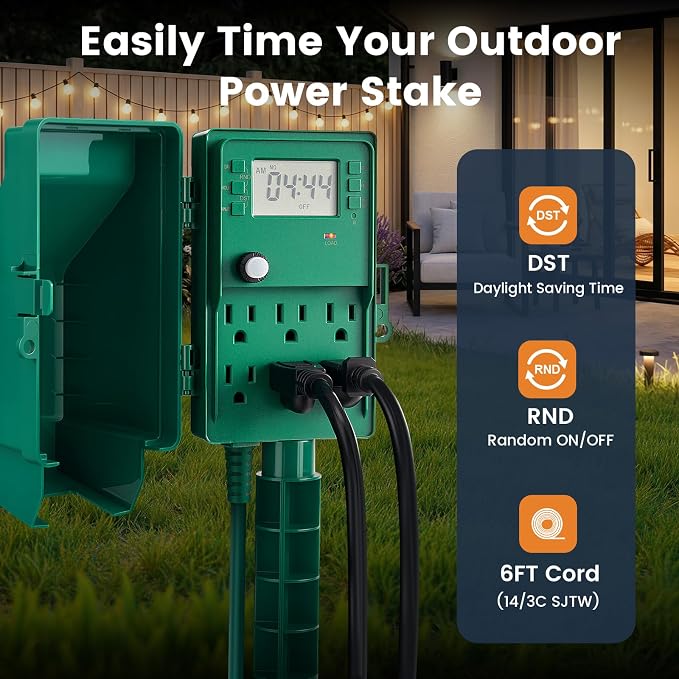 SURAIELEC Outdoor Power Stake, 7-Day Programmable Digital Timer, Power Strip - Image 3