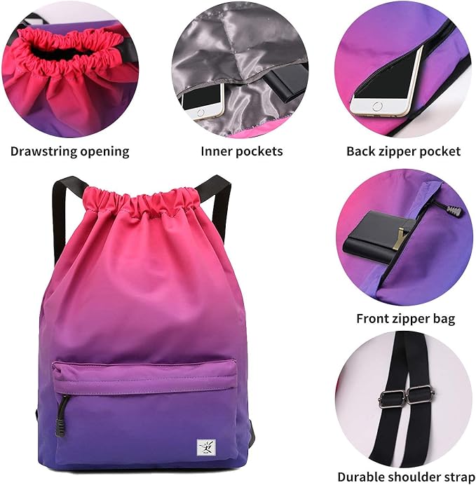 Waterproof Drawstring Bag, Gym Bag Sackpack Sports Beach Backpack - Image 3