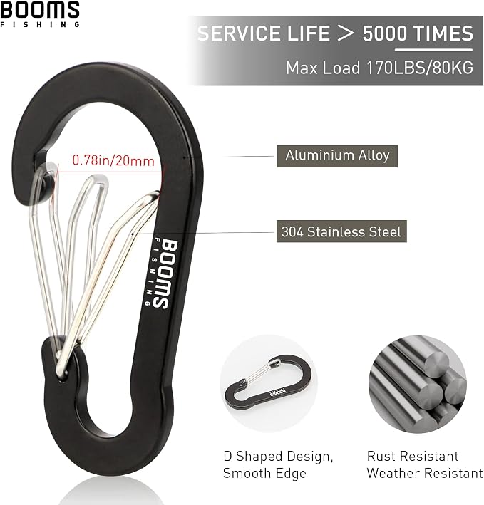 Booms Fishing CC5 Multi-Use Carabiner Clips, 10 Pack 2.7" Small Caribeener Clips - Image 2