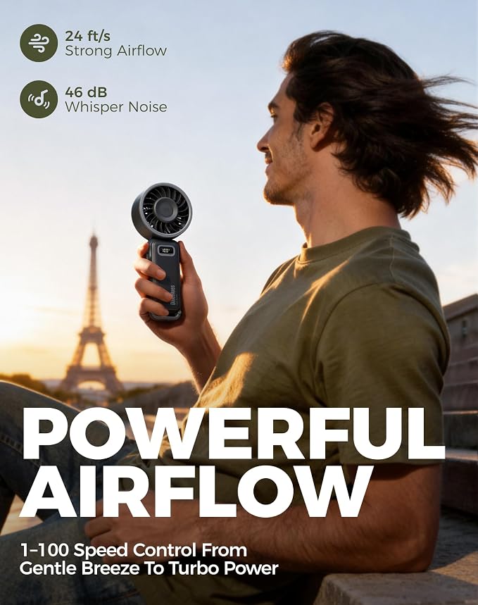 Diveblues Portable Turbo Fan, 100 Speed Handheld Fan - Image 2