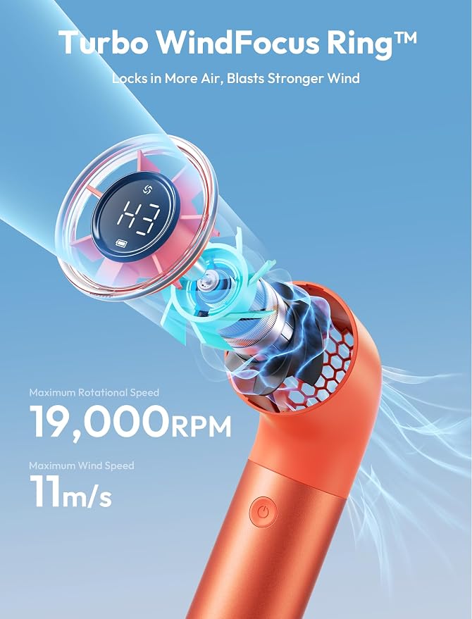 Aecooly Portable Handheld Fan, Powerful Turbo Mini Fan, 19000 RPM High Speed - Image 3