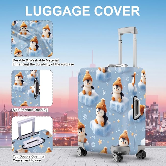 ANNA QUEEN Winter Penguin Luggage Cover, Cute Penguin on Ice Pattern Suitcase - Image 3