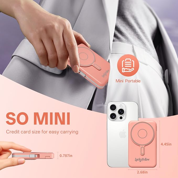 Magnetic Portable Charger Built-in Cables, 10000mAh Fast Charging Wireless - Image 3