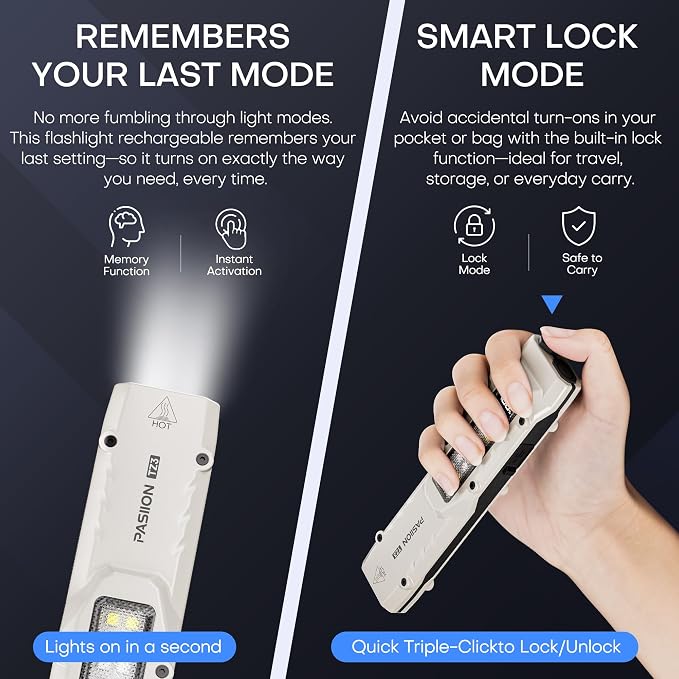 EDC Tactical Flashlight, Flat Flashlights Rechargeable, Dual-Switches LED Small - Image 4