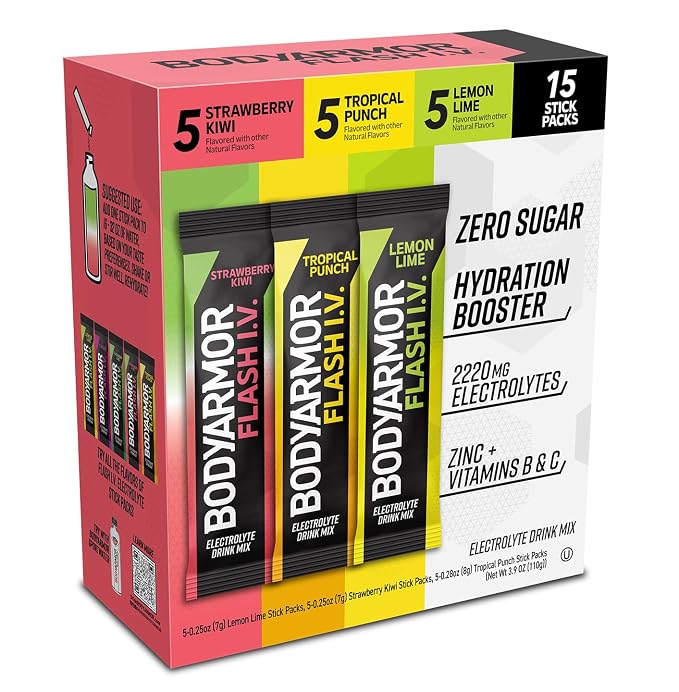 BODYARMOR Flash IV Electrolyte Packets, Strawberry Kiwi, Lemon Lime, & Tropical by BODYARMOR