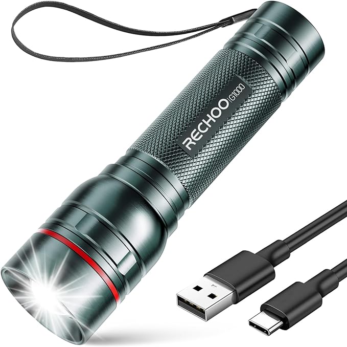 Rechargeable Flashlights High Lumens, G1000 Super Bright Flash Light Grey by RECHOO