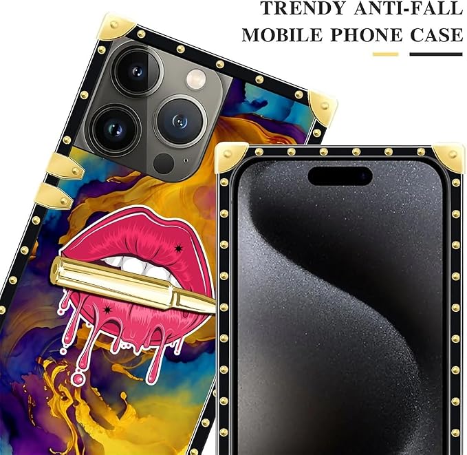 Compatible with iPhone 16 Pro Case, Cool Corlorful Lip Marble Luxury Golden - Image 4