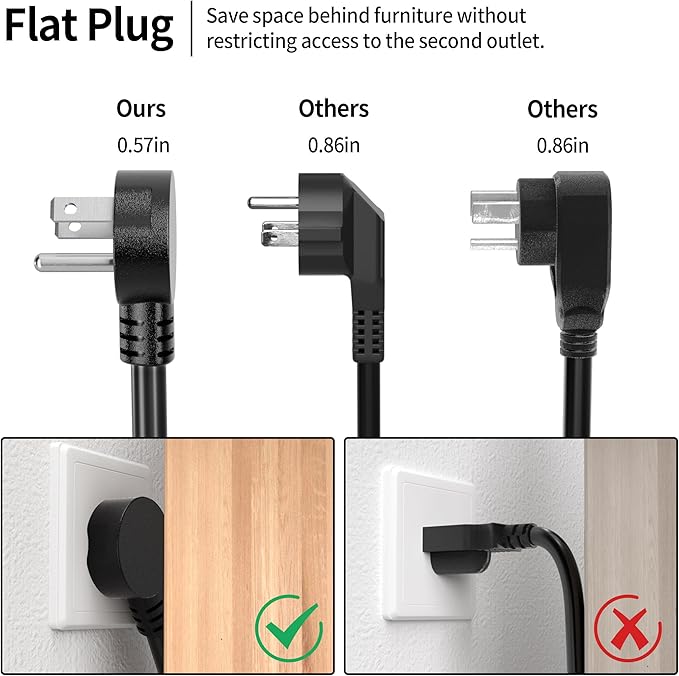 Vockjour 3 FT 3 Pack Black Low Profile Flat Plug 14 Gauge Heavy Duty Extension - Image 3