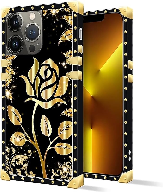 Compatible with iPhone 13 Pro Max Case, Shine Gold Rose Luxury Golden Decoration - Image 2