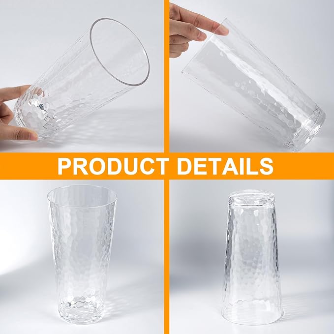 26-ounce Acrylic Highball Glasses Plastic Tumbler Larger Drinking Glasses - Image 4