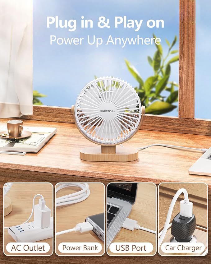 SWEETFULL Small USB Desk Fan 6.5 Inch, 3 Speeds Portable Personal Desktop Table - Image 6