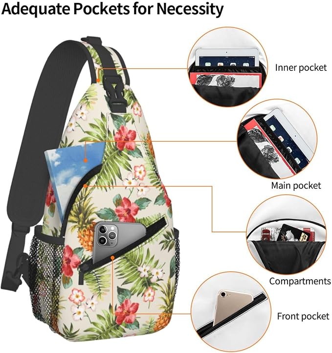 Pineapple Crossbody Sling Bag for Women Men Tropical Fruits Hibiscus Flowers - Image 3
