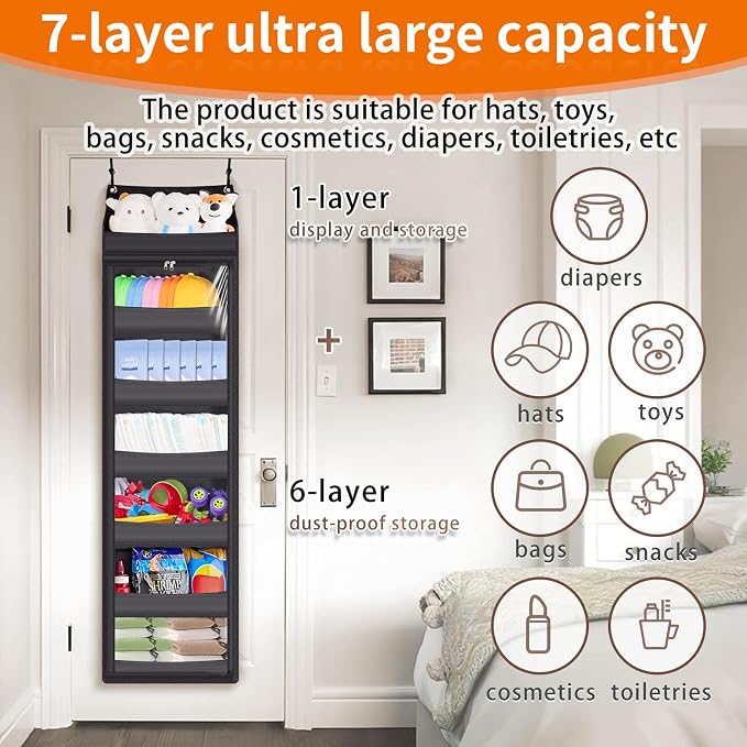 Toread 7-Layer Door-Mounted Baseball Cap Organizer, Dust-Proof Hat Rack Holds - Image 6