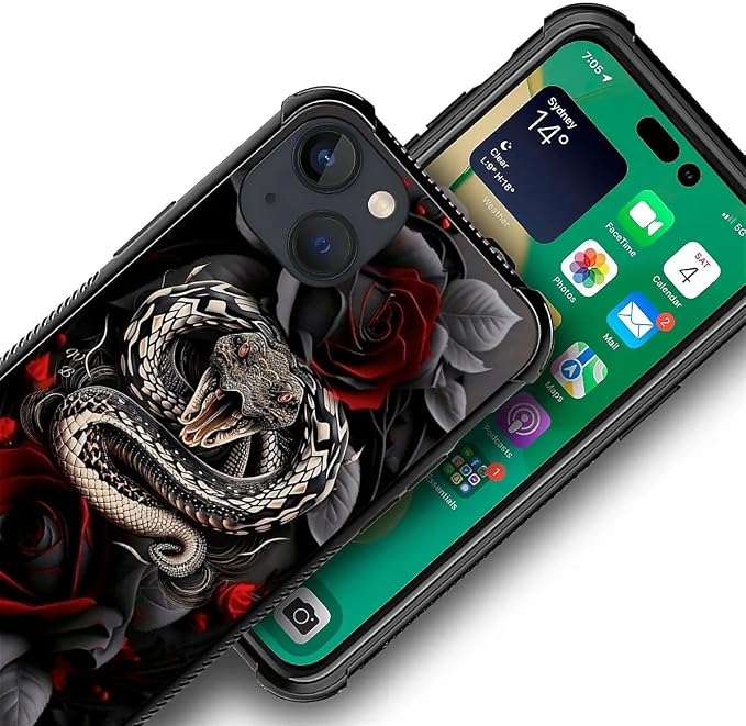 for iPhone 13 Mini Case, Entwined Rose Snake Pattern Graphic Design Girl Boy - Image 3