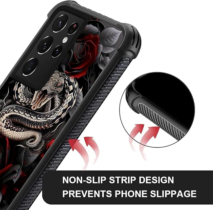 for Samsung Galaxy S21 Ultra Case, Entwined Rose Snake Pattern Graphic Design - Image 2