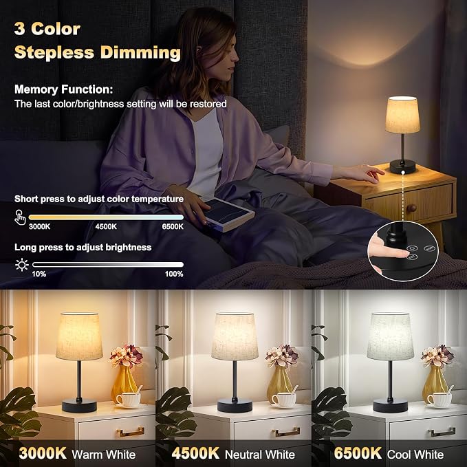 Wowag Small Cordless Table Lamp, 5000mAh Rechargeable Battery Operated Desk Lamp - Image 3