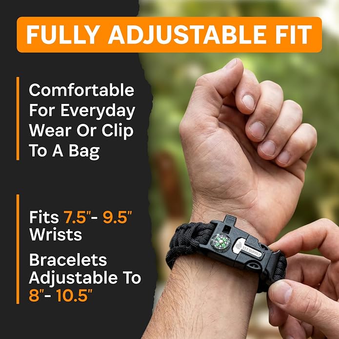 Paracord Bracelet Compass Hiking Survival Kit Emergency Whistle Fire Starter - Image 7