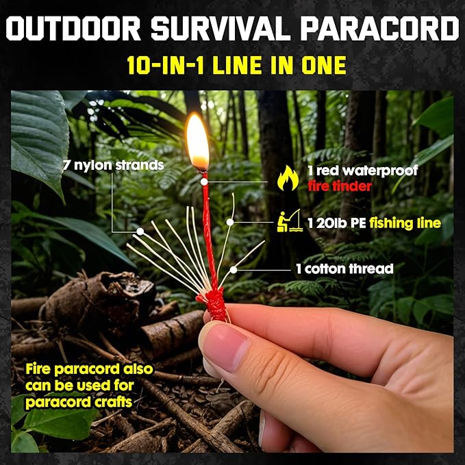 Survival Paracord 550 Fire Paracord Survivor Cord Nlyon Rope 10 Strands US - Image 2