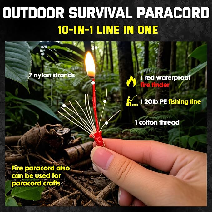 Survival Paracord 550 Fire Paracord Survivor Cord Nlyon Rope 10 Strands US - Image 2