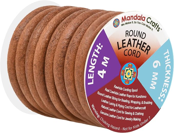 Mandala Crafts Round Cowhide Genuine Rust Leather Cord by MandalaCrafts