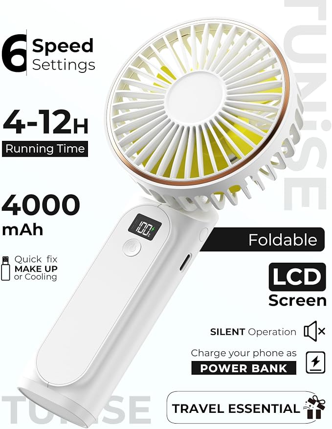 TUNISE Portable Handheld Fan, Portable Fan Rechargeable, 180° Adjustable - Image 2