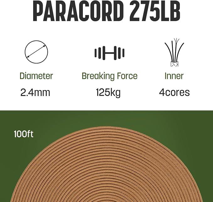 2.4mm Paracord 275LBS 100FT Rope Cord - Image 2