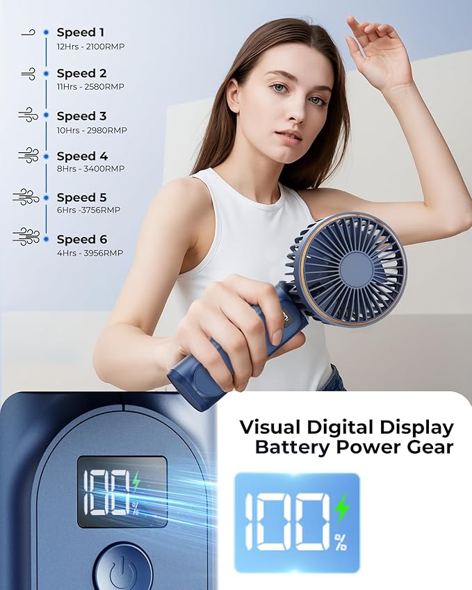TUNISE Portable Handheld Fan, Portable Fan Rechargeable, 180° Adjustable - Image 5