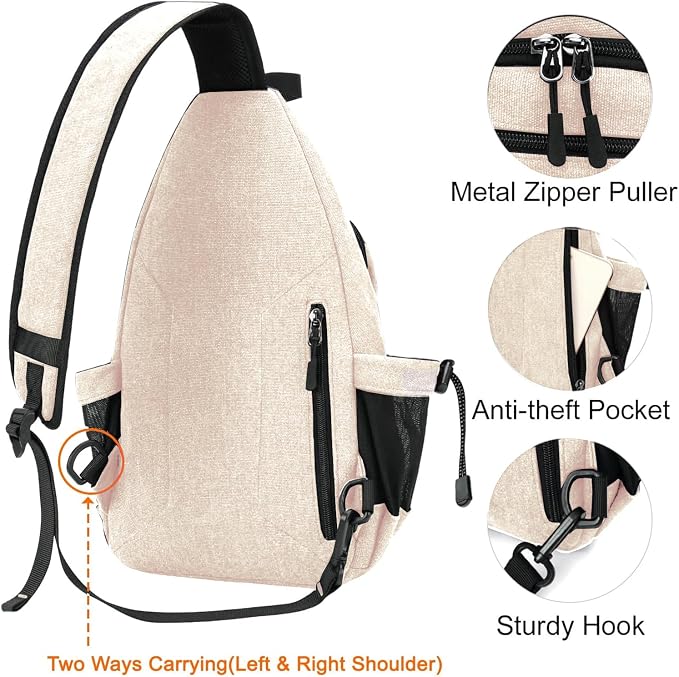 MOSISO Sling Backpack, Canvas Crossbody Hiking Daypack Bag - Image 3