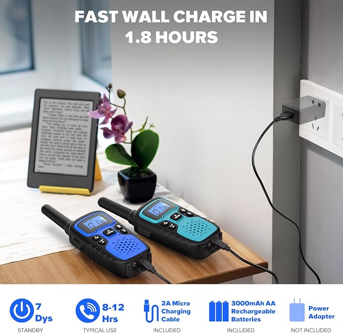 Wishouse Walkie Talkies for Adults Long Range-Rechargeable 4 Pack 2 Way Radios - Image 3