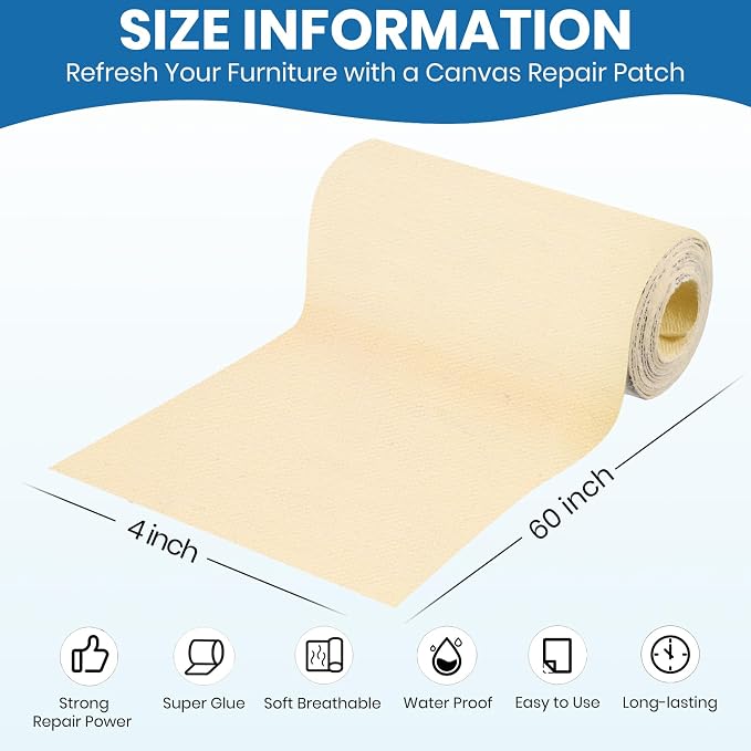 Canvas Patch 4 "x 60 ", Self-Adhesive Waterproof Canvas Patch Set - Image 2