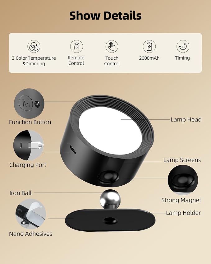 LED Wall Mounted Lights, Rechargeable Wall Sconces - Image 7