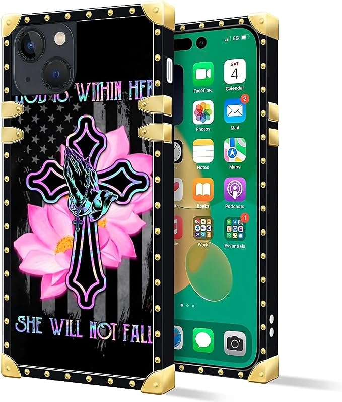 Compatible with iPhone 14 Case, Praying Cross Hands Luxury Golden Decoration - Image 2