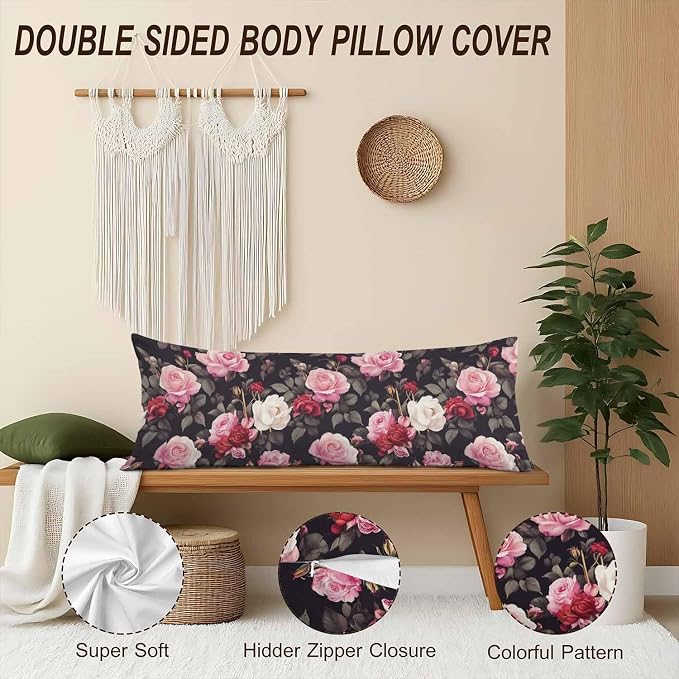 Outdoor Pillows Body Pillow Cover Rose Lumbar Body Pillow Case Protector - Image 4