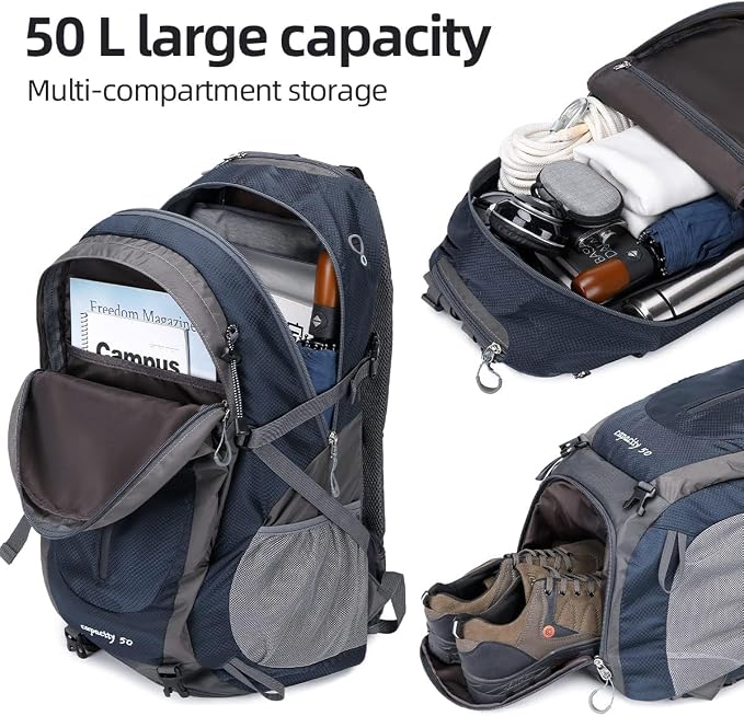 FENGDONG 50L Waterproof Lightweight Outdoor Daypack Hiking, Travel Backpack - Image 4